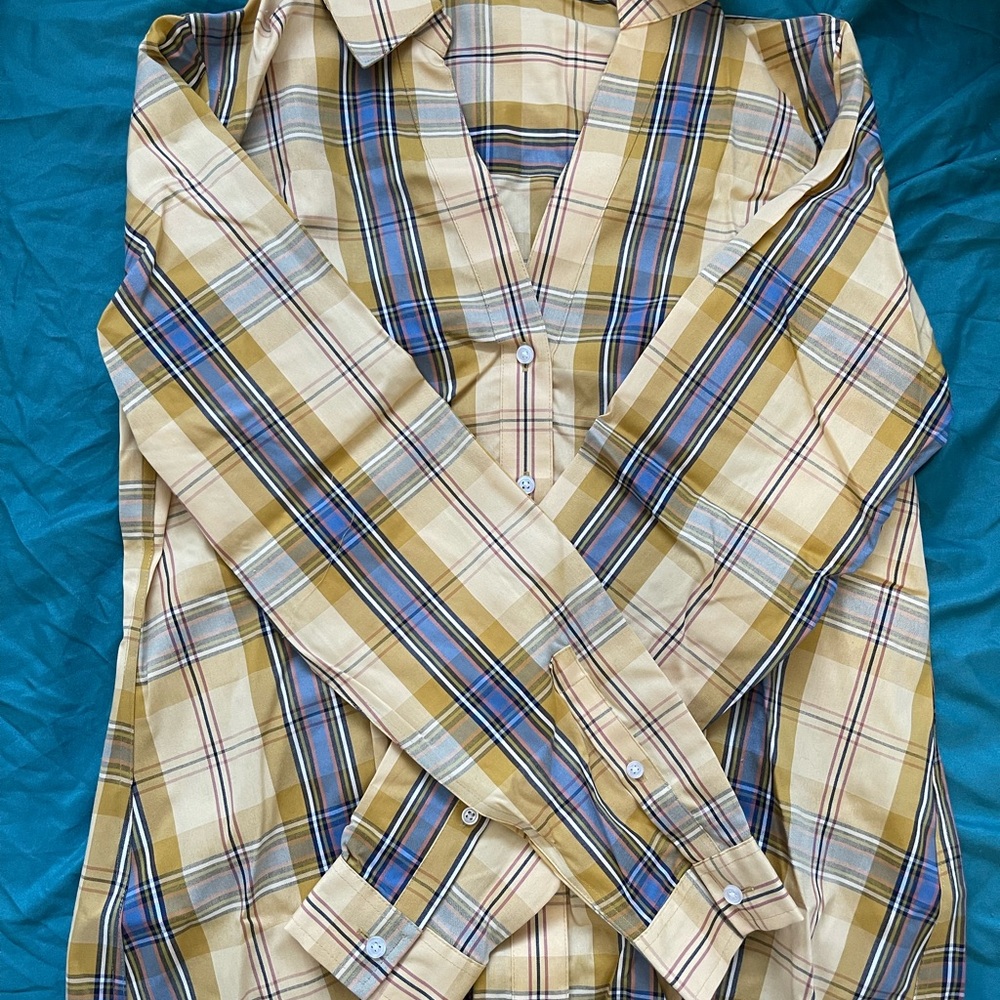 Women's Plaid Shirt in Yellow and Blue